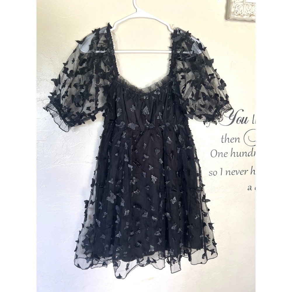 Thirty Thirty LA Black‎ Butterfly Tulle Puff Sleeve Dress Fairy Whimsigoth goth
